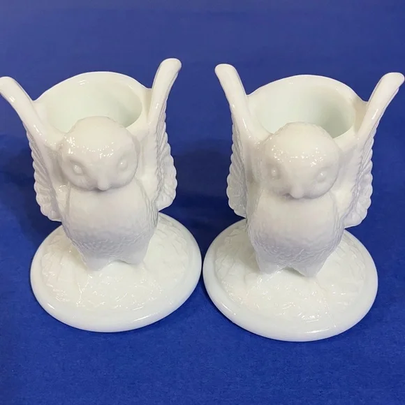 Westmoreland White Milk Glass Owl Candle Holders - Picture 2 of 9